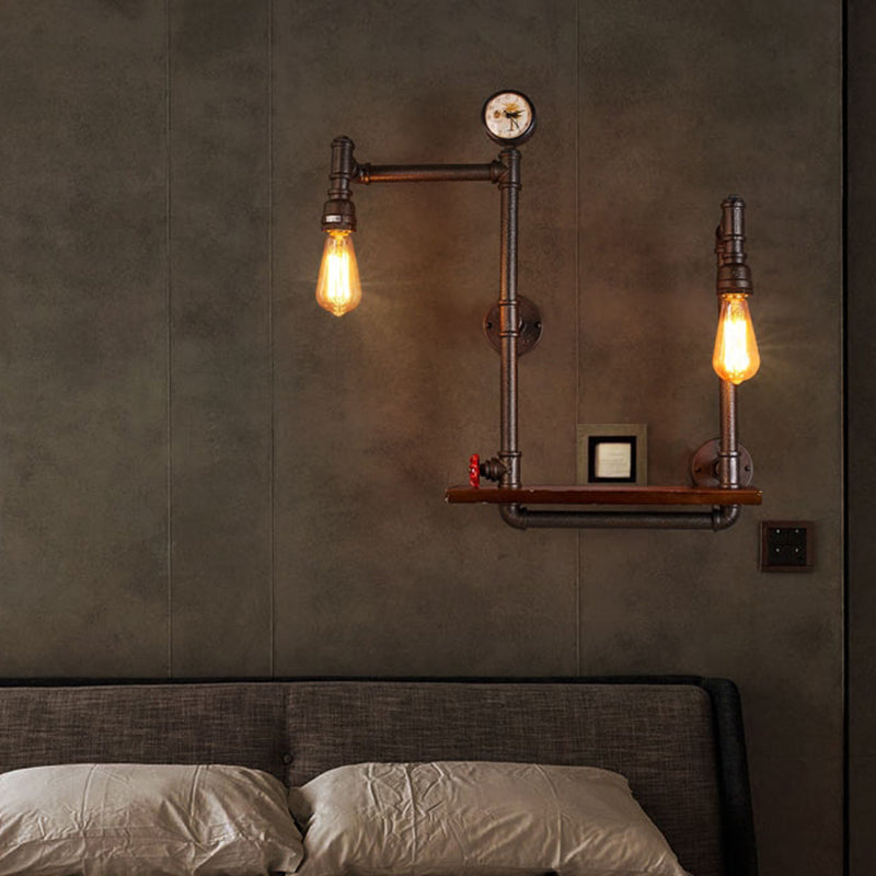 Metallic Geometry Pipe Wall Lighting Ideas Steampunk Dining Room Wall Mounted Light Fixture in Rust Rust B Clearhalo 'Art deco wall lights' 'Cast Iron' 'Glass' 'Industrial wall lights' 'Industrial' 'Middle century wall lights' 'Modern' 'Rustic wall lights' 'Tiffany' 'Traditional wall lights' 'Wall Lamps & Sconces' 'Wall Lights' Lighting' 2018549