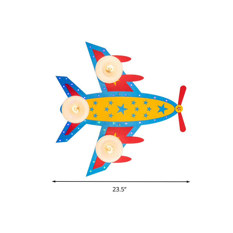 Kids Propeller Plane Flush Ceiling Light Wood Blue Ceiling Lamp for Living Room Baby Bedroom Clearhalo 'Ceiling Lights' 'Close To Ceiling Lights' 'Close to ceiling' 'Glass shade' 'Glass' Lighting' 201859