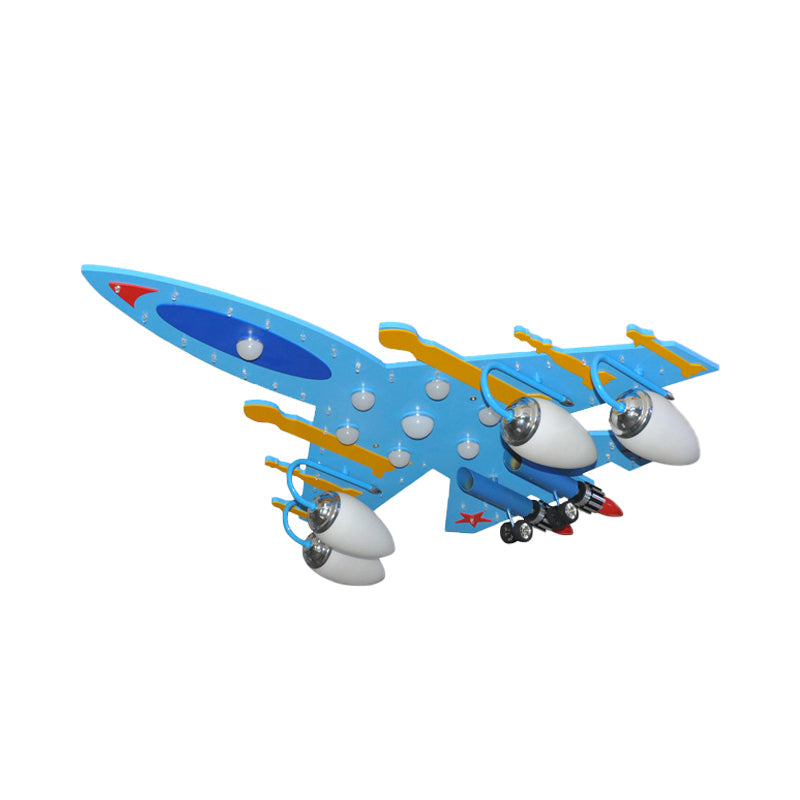 Attack Aircraft Kindergarten Flush Ceiling Light Wood Cartoon Cool LED Ceiling Lamp in Blue Clearhalo 'Ceiling Lights' 'Close To Ceiling Lights' 'Close to ceiling' 'Glass shade' 'Glass' Lighting' 201880