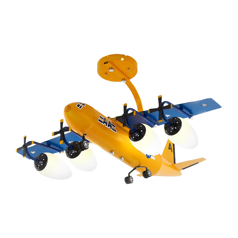 Cartoon Yellow & Blue Hanging Lamp Airplane 4 Lights Metallic Chandelier for Child Bedroom Clearhalo 'Ceiling Lights' 'Chandeliers' Lighting' options 201945