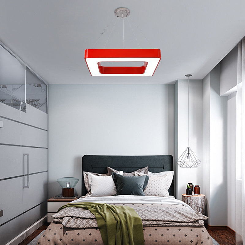 Red/Yellow/Blue/Green Square Pendant Lamp Kids Acrylic LED Chandelier Light Fixture in Third Gear/White Light for Bedroom Clearhalo 'Ceiling Lights' 'Chandeliers' Lighting' options 201980