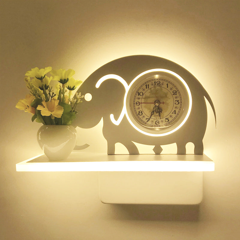 Restaurant Cafe Wall Sconce with Shelf Acrylic Modern Creative Sconce Light in White White Elephant Clearhalo 'Wall Lamps & Sconces' 'Wall Lights' Lighting' 202192