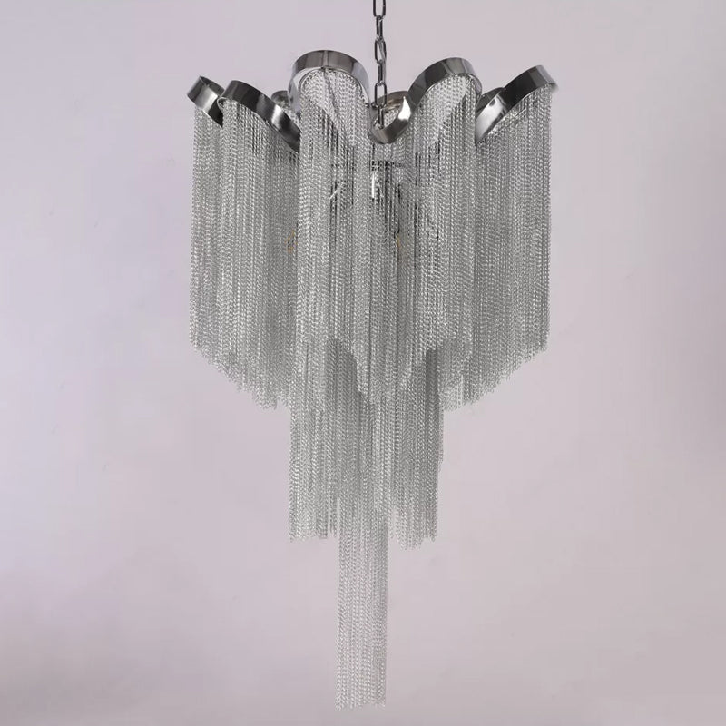 Waterfall Corridor Pendant Chandelier Aluminum LED Modern Pendulum Light in Silver Clearhalo 'Ceiling Lights' 'Chandeliers' 'Modern Chandeliers' 'Modern' Lighting' 2024304