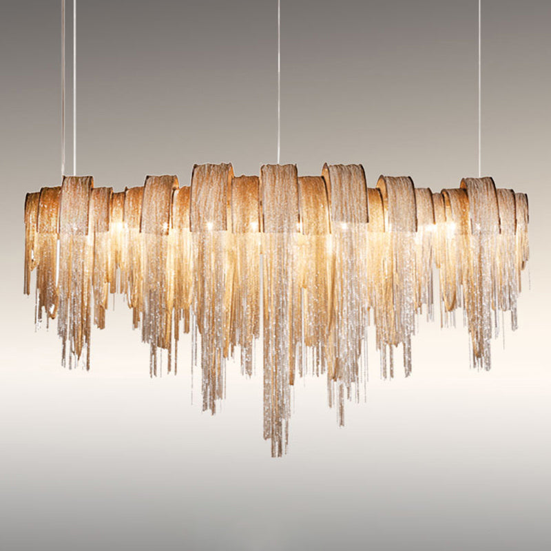 Chainmail Chandelier Lamp Contemporary LED Aluminum Suspension Pendant Light for Living Room Clearhalo 'Ceiling Lights' 'Chandeliers' 'Modern Chandeliers' 'Modern' Lighting' 2024352