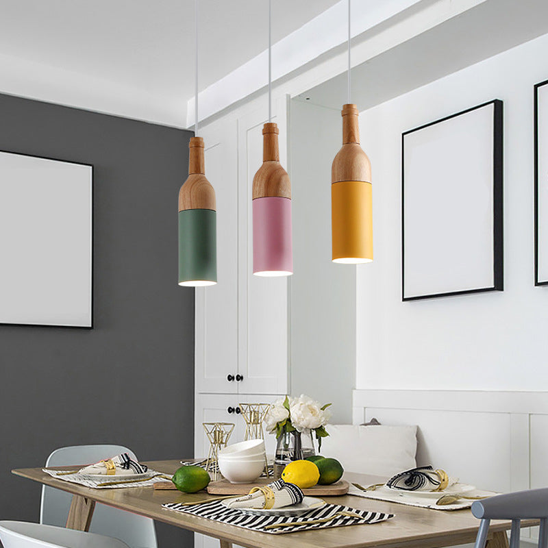 Bottle Shaped Cluster Pendant Light Simplicity Metal 3-Light Wood Suspension Lamp for Dining Room Wood Clearhalo 'Ceiling Lights' 'Modern Pendants' 'Modern' 'Pendant Lights' 'Pendants' Lighting' 2024555