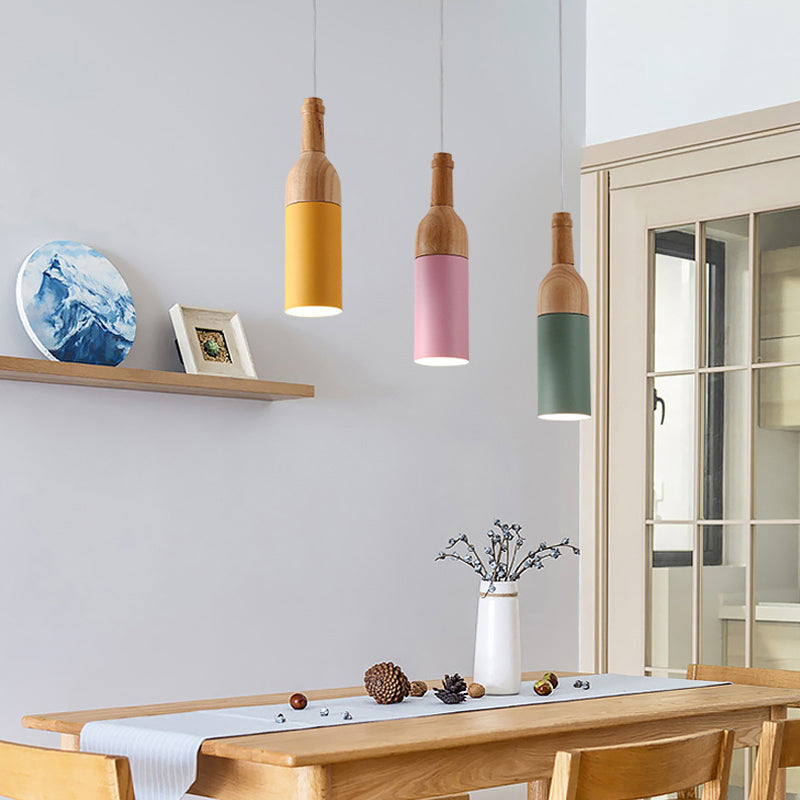 Bottle Shaped Cluster Pendant Light Simplicity Metal 3-Light Wood Suspension Lamp for Dining Room Clearhalo 'Ceiling Lights' 'Modern Pendants' 'Modern' 'Pendant Lights' 'Pendants' Lighting' 2024557