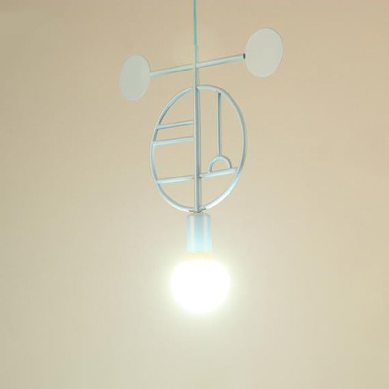Geometric Frame Drop Lamp Simplicity Metallic 1 Head Bedroom Pendant Light Fixture with Bare Bulb Design Blue B Clearhalo 'Ceiling Lights' 'Modern Pendants' 'Modern' 'Pendant Lights' 'Pendants' Lighting' 2024602