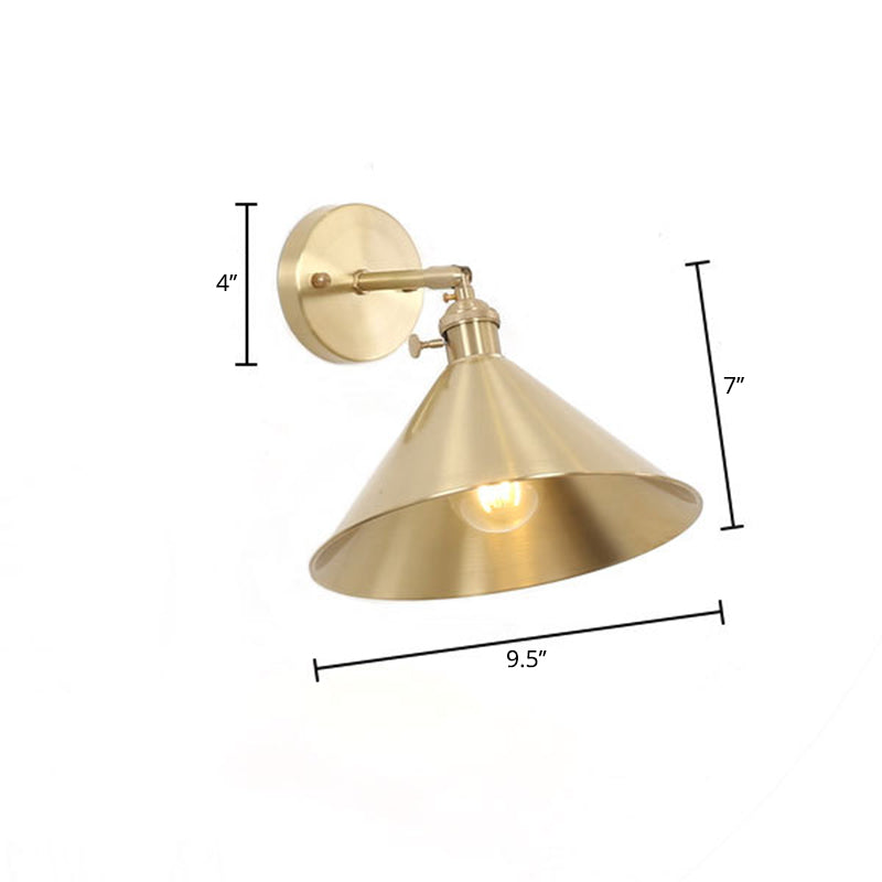 1 Light Cone Wall Lighting Ideas Industrial Brass Metal Wall Mounted Lamp for Bedside Clearhalo 'Art deco wall lights' 'Cast Iron' 'Glass' 'Industrial wall lights' 'Industrial' 'Middle century wall lights' 'Modern' 'Rustic wall lights' 'Tiffany' 'Traditional wall lights' 'Wall Lamps & Sconces' 'Wall Lights' Lighting' 2024644