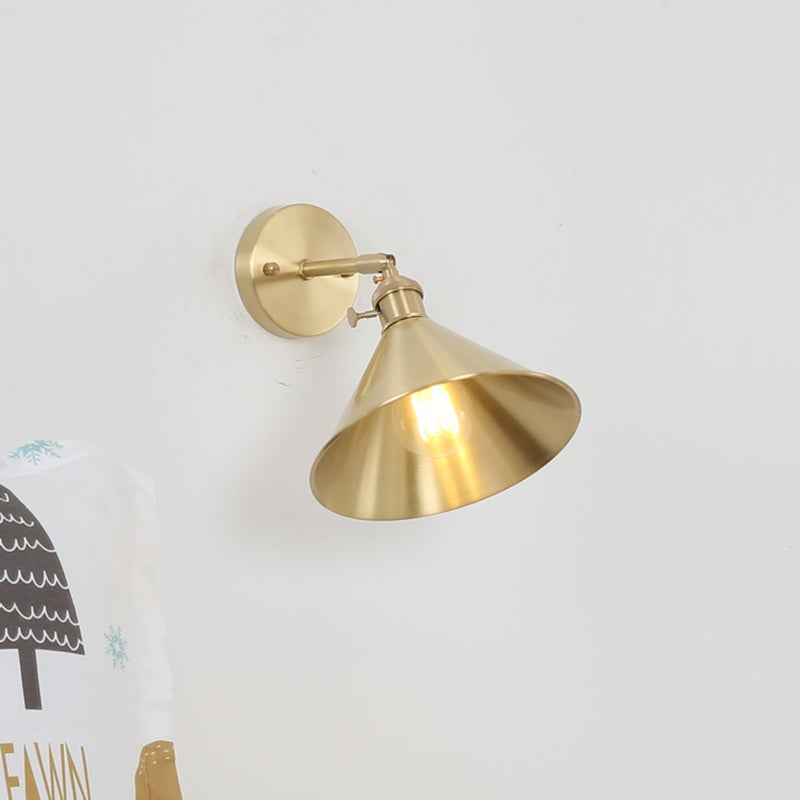 1 Light Cone Wall Lighting Ideas Industrial Brass Metal Wall Mounted Lamp for Bedside Brass C Clearhalo 'Art deco wall lights' 'Cast Iron' 'Glass' 'Industrial wall lights' 'Industrial' 'Middle century wall lights' 'Modern' 'Rustic wall lights' 'Tiffany' 'Traditional wall lights' 'Wall Lamps & Sconces' 'Wall Lights' Lighting' 2024645