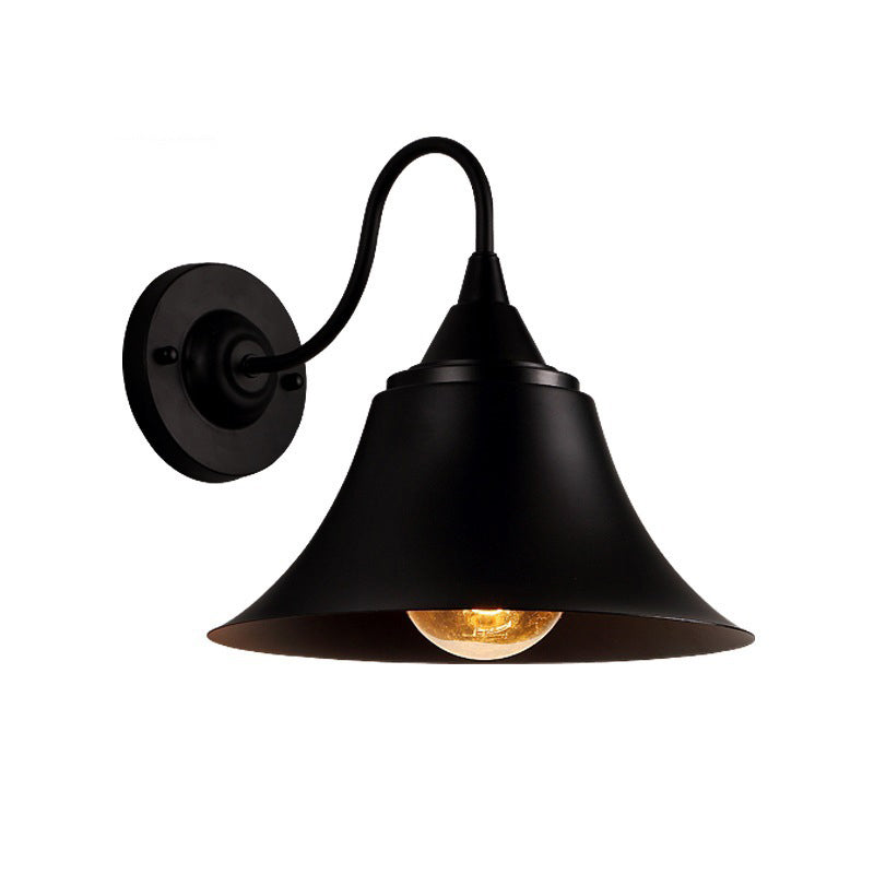 Flared Metal Wall Light Fixture Farmhouse 1 Head Dining Room Wall Lamp with Curved Arm Clearhalo 'Art deco wall lights' 'Cast Iron' 'Glass' 'Industrial wall lights' 'Industrial' 'Middle century wall lights' 'Modern' 'Rustic wall lights' 'Tiffany' 'Traditional wall lights' 'Wall Lamps & Sconces' 'Wall Lights' Lighting' 2024653
