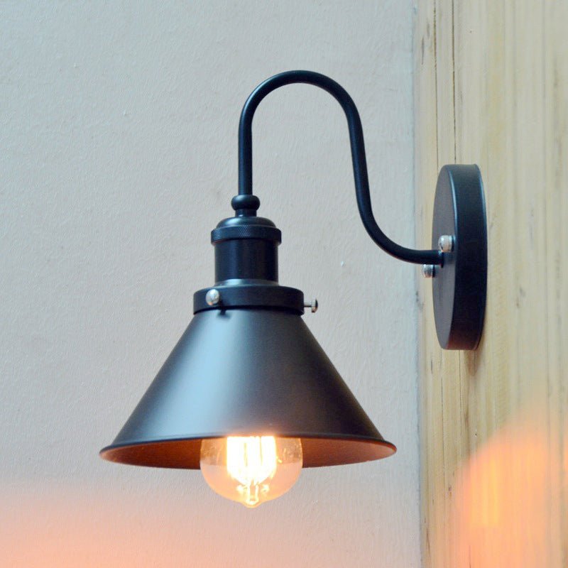 1-Bulb Wall Hanging Light Warehouse Bedside Wall Lighting with Conic Metal Shade in Black Clearhalo 'Art deco wall lights' 'Cast Iron' 'Glass' 'Industrial wall lights' 'Industrial' 'Middle century wall lights' 'Modern' 'Rustic wall lights' 'Tiffany' 'Traditional wall lights' 'Wall Lamps & Sconces' 'Wall Lights' Lighting' 2024658