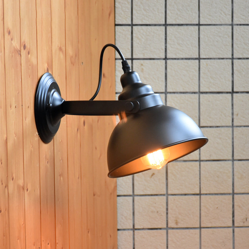 1-Head Wall Light Sconce Farmhouse Bowl Shade Metal Wall Lighting with Adjustable Handle in Black Clearhalo 'Art deco wall lights' 'Cast Iron' 'Glass' 'Industrial wall lights' 'Industrial' 'Middle century wall lights' 'Modern' 'Rustic wall lights' 'Tiffany' 'Traditional wall lights' 'Wall Lamps & Sconces' 'Wall Lights' Lighting' 2024676