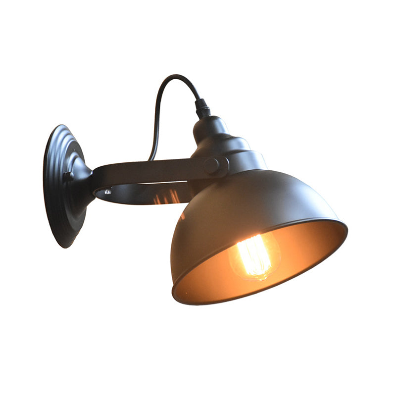 1-Head Wall Light Sconce Farmhouse Bowl Shade Metal Wall Lighting with Adjustable Handle in Black Clearhalo 'Art deco wall lights' 'Cast Iron' 'Glass' 'Industrial wall lights' 'Industrial' 'Middle century wall lights' 'Modern' 'Rustic wall lights' 'Tiffany' 'Traditional wall lights' 'Wall Lamps & Sconces' 'Wall Lights' Lighting' 2024678
