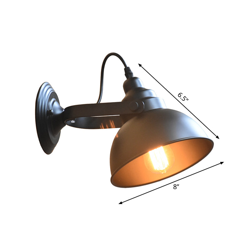 1-Head Wall Light Sconce Farmhouse Bowl Shade Metal Wall Lighting with Adjustable Handle in Black Clearhalo 'Art deco wall lights' 'Cast Iron' 'Glass' 'Industrial wall lights' 'Industrial' 'Middle century wall lights' 'Modern' 'Rustic wall lights' 'Tiffany' 'Traditional wall lights' 'Wall Lamps & Sconces' 'Wall Lights' Lighting' 2024679