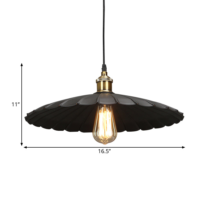 1-Light Hanging Ceiling Light Warehouse Dining Room Pendant Lamp with Scalloped Metal Shade in Black Clearhalo 'Art Deco Pendants' 'Black' 'Cast Iron' 'Ceiling Lights' 'Ceramic' 'Crystal' 'Industrial Pendants' 'Industrial' 'Metal' 'Middle Century Pendants' 'Pendant Lights' 'Pendants' 'Rustic Pendants' 'Tiffany' Lighting' 2024754