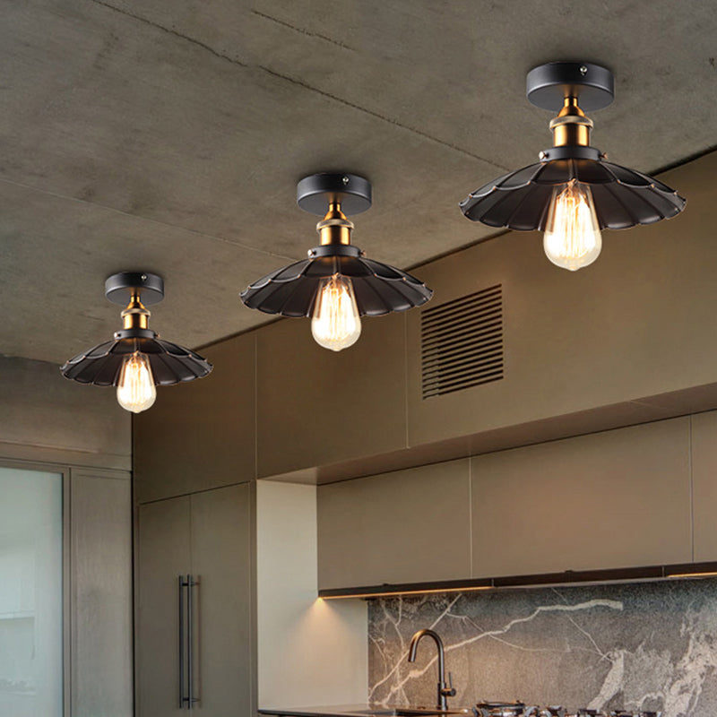 Black Tapered Semi Mount Lighting Factory Iron 1-Head Dining Room Close to Ceiling Light Clearhalo 'Ceiling Lights' 'Close To Ceiling Lights' 'Close to ceiling' 'Semi-flushmount' Lighting' 2024794