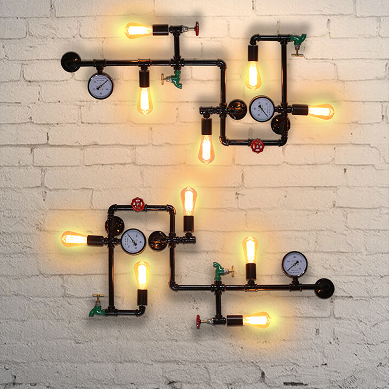 Black Water Pipe Wall Sconce Lighting Industrial Iron Restaurant Wall Light Fixture Black A Clearhalo 'Art deco wall lights' 'Cast Iron' 'Glass' 'Industrial wall lights' 'Industrial' 'Middle century wall lights' 'Modern' 'Rustic wall lights' 'Tiffany' 'Traditional wall lights' 'Wall Lamps & Sconces' 'Wall Lights' Lighting' 2025147
