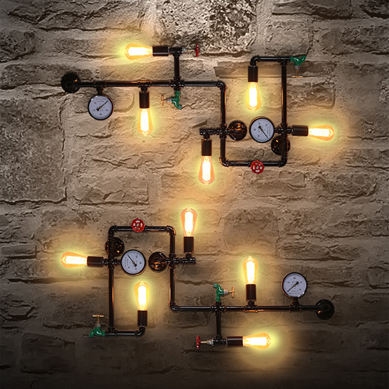 Black Water Pipe Wall Sconce Lighting Industrial Iron Restaurant Wall Light Fixture Clearhalo 'Art deco wall lights' 'Cast Iron' 'Glass' 'Industrial wall lights' 'Industrial' 'Middle century wall lights' 'Modern' 'Rustic wall lights' 'Tiffany' 'Traditional wall lights' 'Wall Lamps & Sconces' 'Wall Lights' Lighting' 2025148