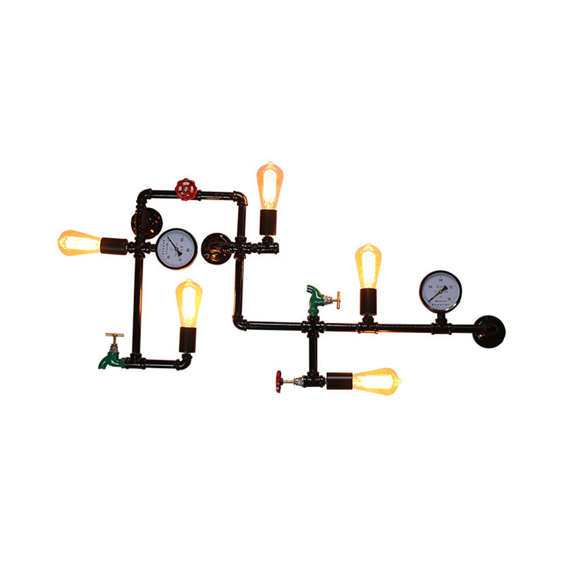 Black Water Pipe Wall Sconce Lighting Industrial Iron Restaurant Wall Light Fixture Clearhalo 'Art deco wall lights' 'Cast Iron' 'Glass' 'Industrial wall lights' 'Industrial' 'Middle century wall lights' 'Modern' 'Rustic wall lights' 'Tiffany' 'Traditional wall lights' 'Wall Lamps & Sconces' 'Wall Lights' Lighting' 2025149