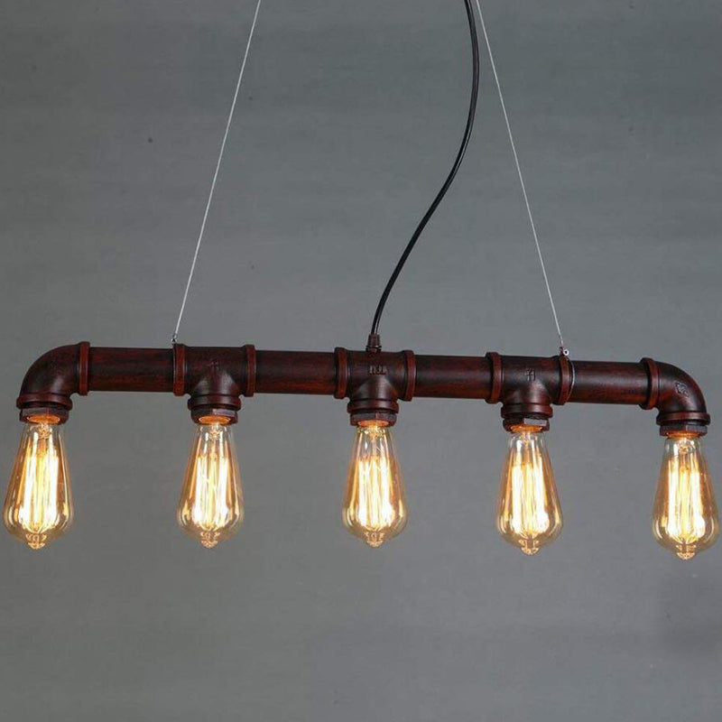 5 Heads Elongated Pipe Island Lamp Farmhouse Metallic Pendant Light Fixture for Dining Room Copper Clearhalo 'Ceiling Lights' 'Island Lights' Lighting' 2025174