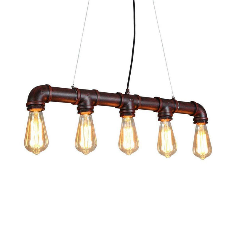 5 Heads Elongated Pipe Island Lamp Farmhouse Metallic Pendant Light Fixture for Dining Room Clearhalo 'Ceiling Lights' 'Island Lights' Lighting' 2025175