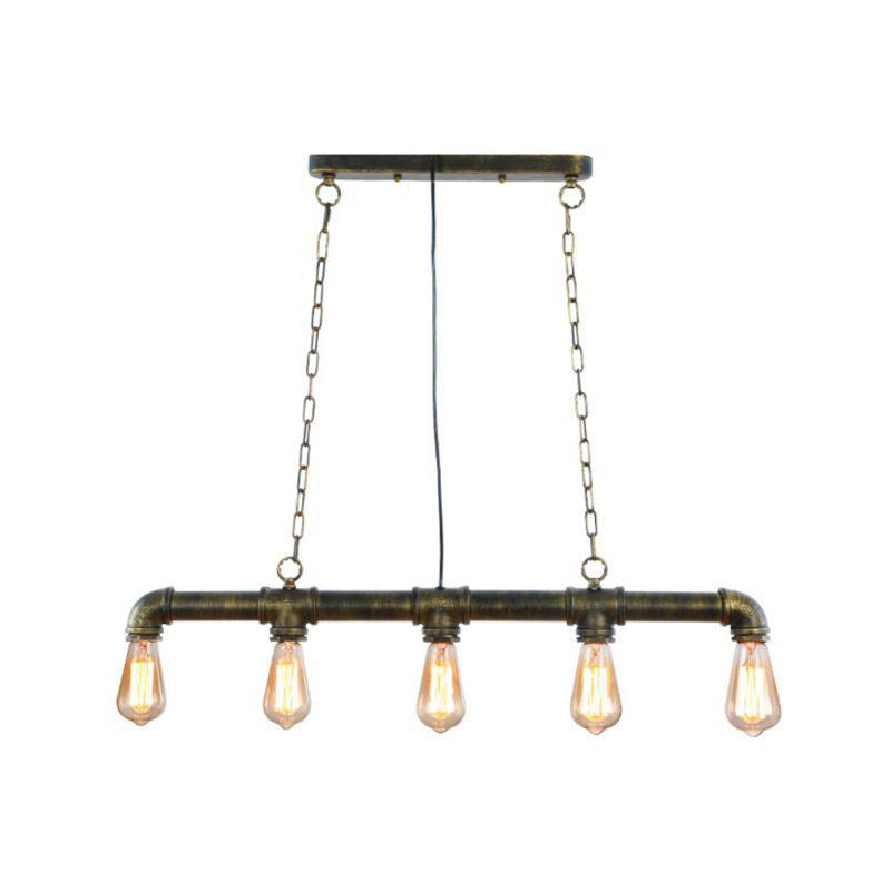 5 Heads Elongated Pipe Island Lamp Farmhouse Metallic Pendant Light Fixture for Dining Room Clearhalo 'Ceiling Lights' 'Island Lights' Lighting' 2025178