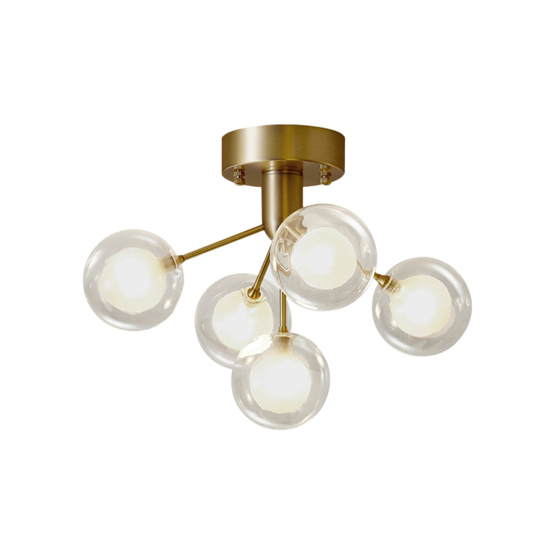 Molecular Semi Flush Light Modernist Dual Glass 5 Lights Close to Ceiling Lamp for Corridor Clearhalo 'Ceiling Lights' 'Close To Ceiling Lights' 'Close to ceiling' 'Semi-flushmount' Lighting' 2025219