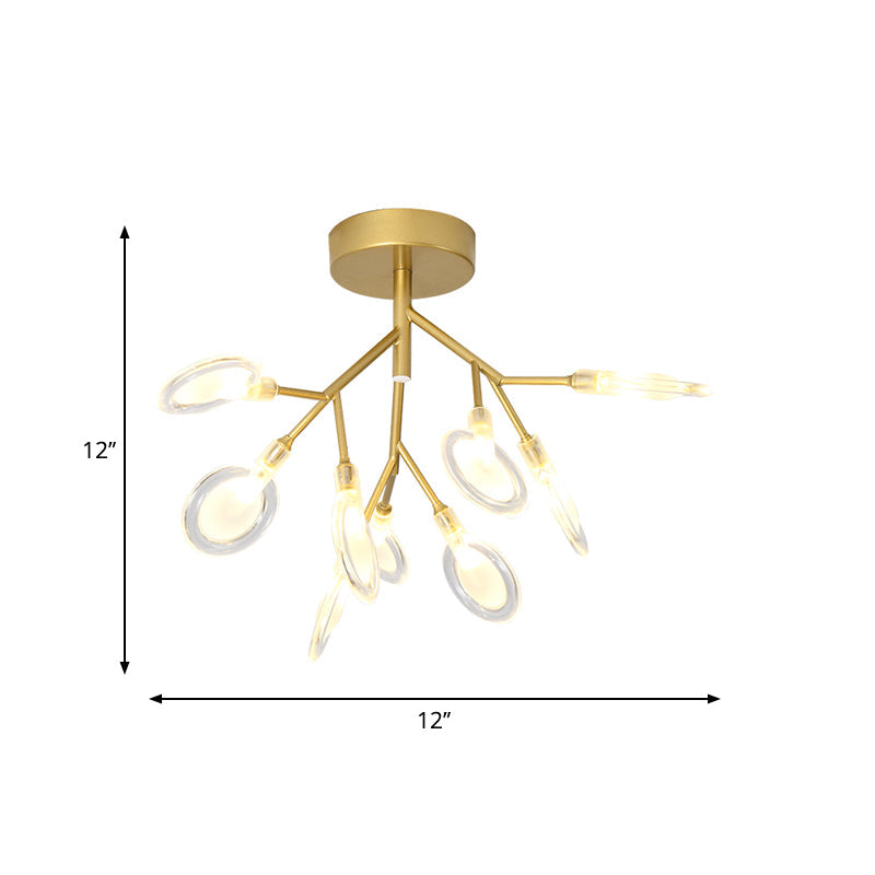 Contemporary 9 Heads Ceiling Lamp Gold Leaf Semi Flush Mount Light with Acrylic Shade for Porch Clearhalo 'Ceiling Lights' 'Close To Ceiling Lights' 'Close to ceiling' 'Semi-flushmount' Lighting' 2025256