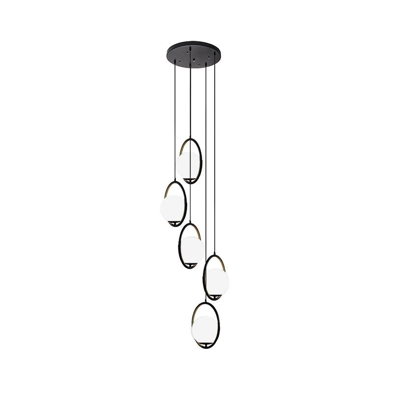 Black Globe Multi Light Chandelier Simple Glass Pendant Lighting Fixture for Stairs Clearhalo 'Ceiling Lights' 'Modern Pendants' 'Modern' 'Pendant Lights' 'Pendants' Lighting' 2025414