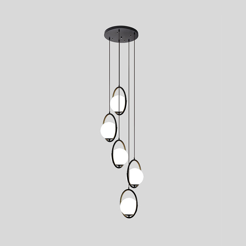 Black Globe Multi Light Chandelier Simple Glass Pendant Lighting Fixture for Stairs Clearhalo 'Ceiling Lights' 'Modern Pendants' 'Modern' 'Pendant Lights' 'Pendants' Lighting' 2025415