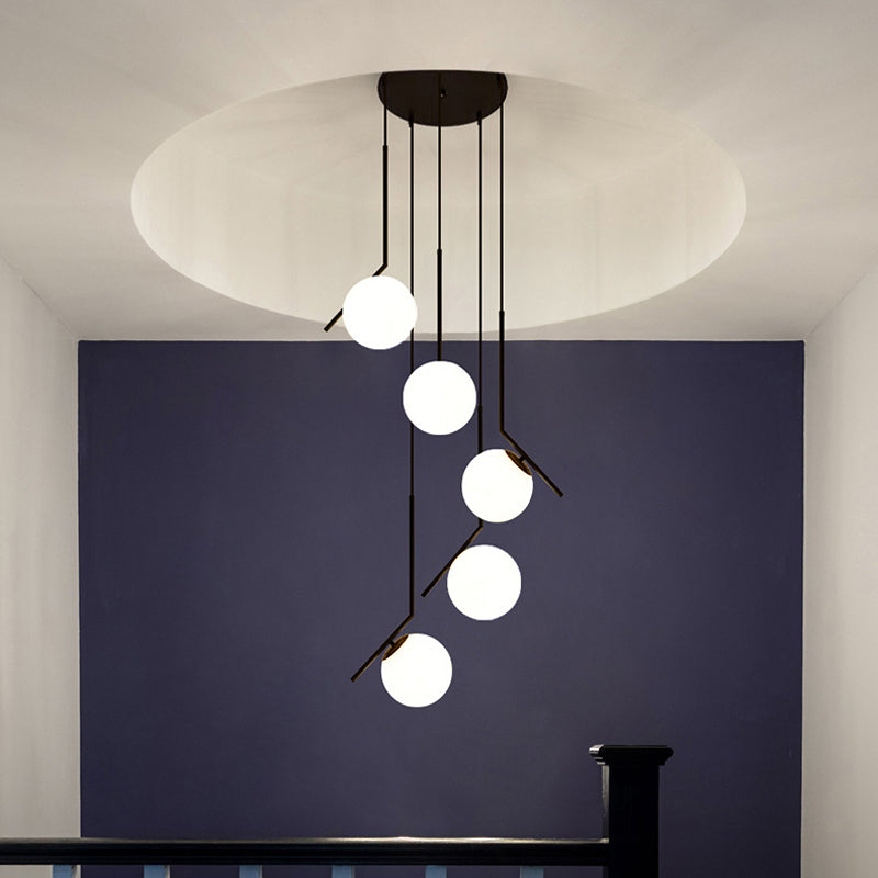 Black Globe Multi Light Chandelier Simple Glass Pendant Lighting Fixture for Stairs Clearhalo 'Ceiling Lights' 'Modern Pendants' 'Modern' 'Pendant Lights' 'Pendants' Lighting' 2025418