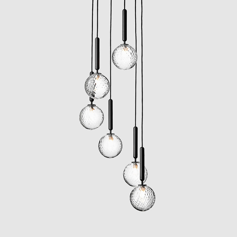 Black Globe Multi Light Chandelier Simple Glass Pendant Lighting Fixture for Stairs Clearhalo 'Ceiling Lights' 'Modern Pendants' 'Modern' 'Pendant Lights' 'Pendants' Lighting' 2025427