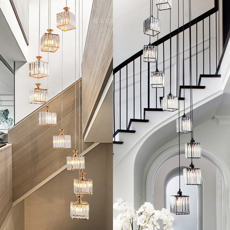 Beveled Crystal Cubic Cluster Pendant Contemporary Suspension Light Fixture with Swirl Design Clearhalo 'Ceiling Lights' 'Modern Pendants' 'Modern' 'Pendant Lights' 'Pendants' Lighting' 2025493
