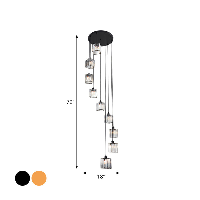 Beveled Crystal Cubic Cluster Pendant Contemporary Suspension Light Fixture with Swirl Design Clearhalo 'Ceiling Lights' 'Modern Pendants' 'Modern' 'Pendant Lights' 'Pendants' Lighting' 2025496