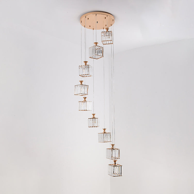Beveled Crystal Cubic Cluster Pendant Contemporary Suspension Light Fixture with Swirl Design Clearhalo 'Ceiling Lights' 'Modern Pendants' 'Modern' 'Pendant Lights' 'Pendants' Lighting' 2025498