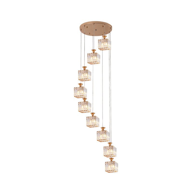 Beveled Crystal Cubic Cluster Pendant Contemporary Suspension Light Fixture with Swirl Design Clearhalo 'Ceiling Lights' 'Modern Pendants' 'Modern' 'Pendant Lights' 'Pendants' Lighting' 2025500