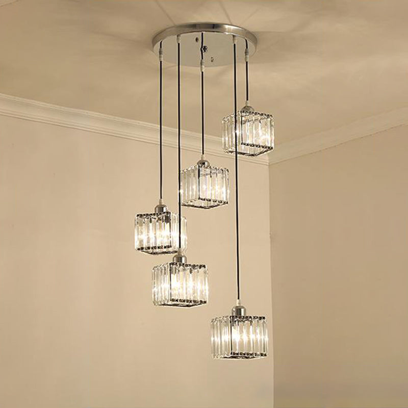 Beveled Crystal Cubic Cluster Pendant Contemporary Suspension Light Fixture with Swirl Design 5 Black Clearhalo 'Ceiling Lights' 'Modern Pendants' 'Modern' 'Pendant Lights' 'Pendants' Lighting' 2025501