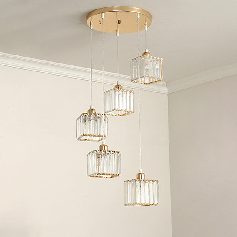 Beveled Crystal Cubic Cluster Pendant Contemporary Suspension Light Fixture with Swirl Design Clearhalo 'Ceiling Lights' 'Modern Pendants' 'Modern' 'Pendant Lights' 'Pendants' Lighting' 2025507