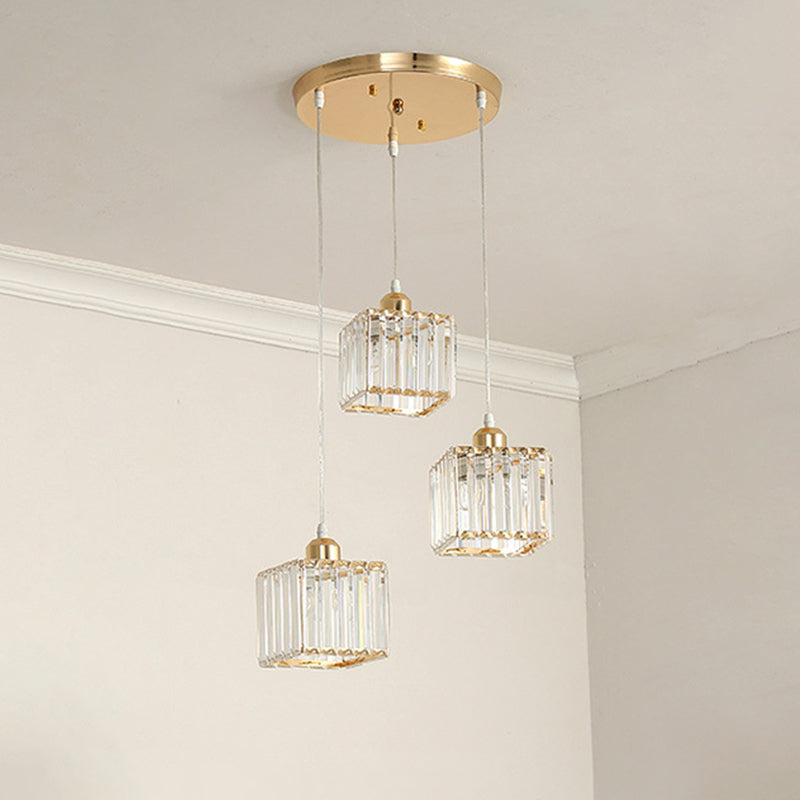Beveled Crystal Cubic Cluster Pendant Contemporary Suspension Light Fixture with Swirl Design Clearhalo 'Ceiling Lights' 'Modern Pendants' 'Modern' 'Pendant Lights' 'Pendants' Lighting' 2025513