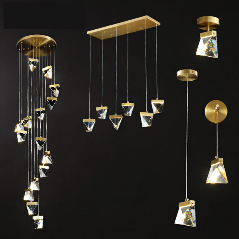 Clear Crystal Triangle Spiral Cluster Pendant Contemporary Hanging Lighting for Stairs Clearhalo 'Ceiling Lights' 'Modern Pendants' 'Modern' 'Pendant Lights' 'Pendants' Lighting' 2025549