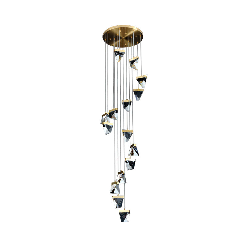 Clear Crystal Triangle Spiral Cluster Pendant Contemporary Hanging Lighting for Stairs Clearhalo 'Ceiling Lights' 'Modern Pendants' 'Modern' 'Pendant Lights' 'Pendants' Lighting' 2025550