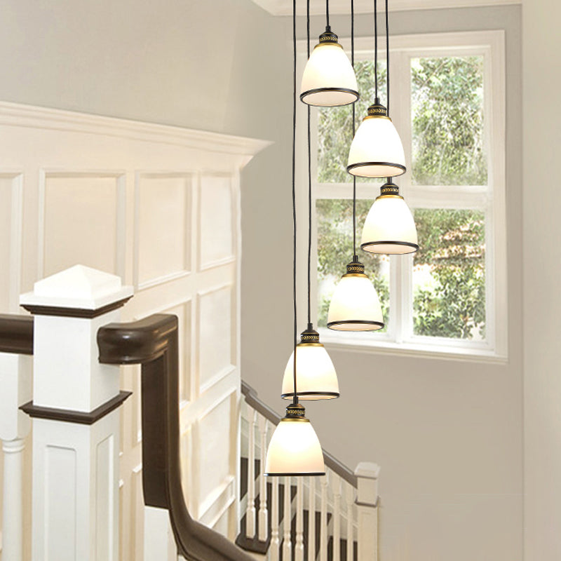 Dome Opal Glass Spiral Multi Pendant Simplicity Hanging Ceiling Light for Living Room 6 Black Clearhalo 'Ceiling Lights' 'Modern Pendants' 'Modern' 'Pendant Lights' 'Pendants' Lighting' 2025590