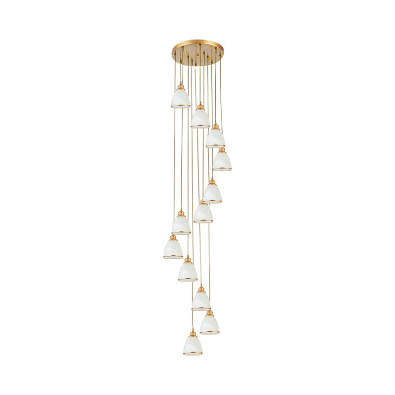 Dome Opal Glass Spiral Multi Pendant Simplicity Hanging Ceiling Light for Living Room 12 Gold Clearhalo 'Ceiling Lights' 'Modern Pendants' 'Modern' 'Pendant Lights' 'Pendants' Lighting' 2025594