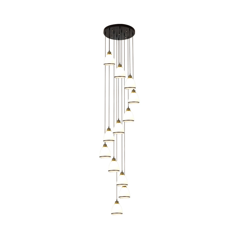 Dome Opal Glass Spiral Multi Pendant Simplicity Hanging Ceiling Light for Living Room 12 Black Clearhalo 'Ceiling Lights' 'Modern Pendants' 'Modern' 'Pendant Lights' 'Pendants' Lighting' 2025597