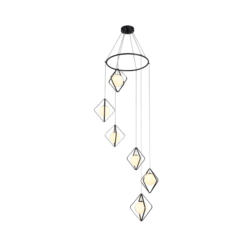Simple Multi Light Pendant Global Metallic Pendulum Lamp with Opal Glass Shade for Living Room Clearhalo 'Ceiling Lights' 'Modern Pendants' 'Modern' 'Pendant Lights' 'Pendants' Lighting' 2025623