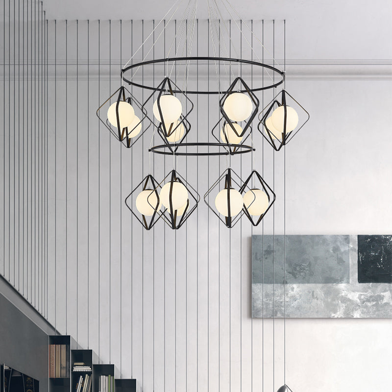 Simple Multi Light Pendant Global Metallic Pendulum Lamp with Opal Glass Shade for Living Room Clearhalo 'Ceiling Lights' 'Modern Pendants' 'Modern' 'Pendant Lights' 'Pendants' Lighting' 2025636