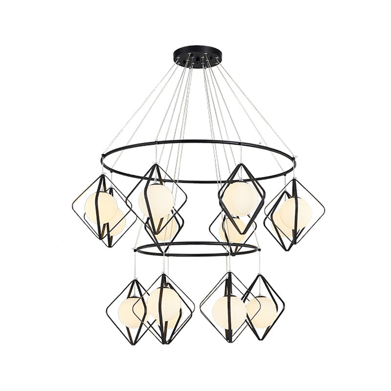 Simple Multi Light Pendant Global Metallic Pendulum Lamp with Opal Glass Shade for Living Room Clearhalo 'Ceiling Lights' 'Modern Pendants' 'Modern' 'Pendant Lights' 'Pendants' Lighting' 2025638