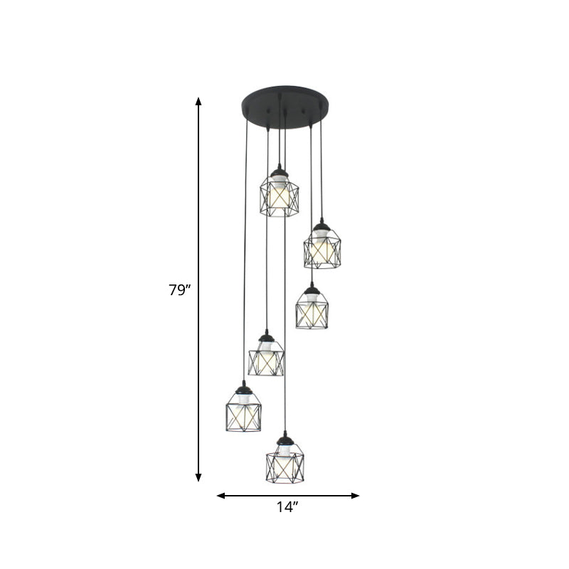 Hexagon Cage Metal Multiple Hanging Light Modernist Black Pendant Lamp with Spiral Design Clearhalo 'Ceiling Lights' 'Modern Pendants' 'Modern' 'Pendant Lights' 'Pendants' Lighting' 2025782