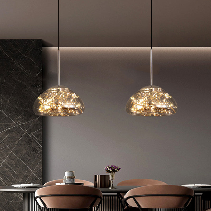 Simple 1 Head Drop Lamp Domed Glowing String Suspension Pendant Light with Glass Shade Gold Clearhalo 'Ceiling Lights' 'Modern Pendants' 'Modern' 'Pendant Lights' 'Pendants' Lighting' 2025816