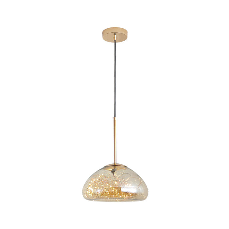 Simple 1 Head Drop Lamp Domed Glowing String Suspension Pendant Light with Glass Shade Clearhalo 'Ceiling Lights' 'Modern Pendants' 'Modern' 'Pendant Lights' 'Pendants' Lighting' 2025821